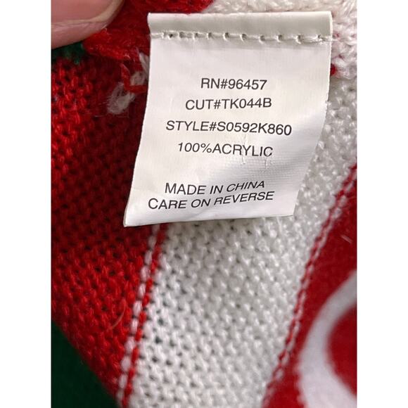 Born Famous Christmas Sweater Dress Green Red Striped Candy Cane Bow Size M - Picture 7 of 8